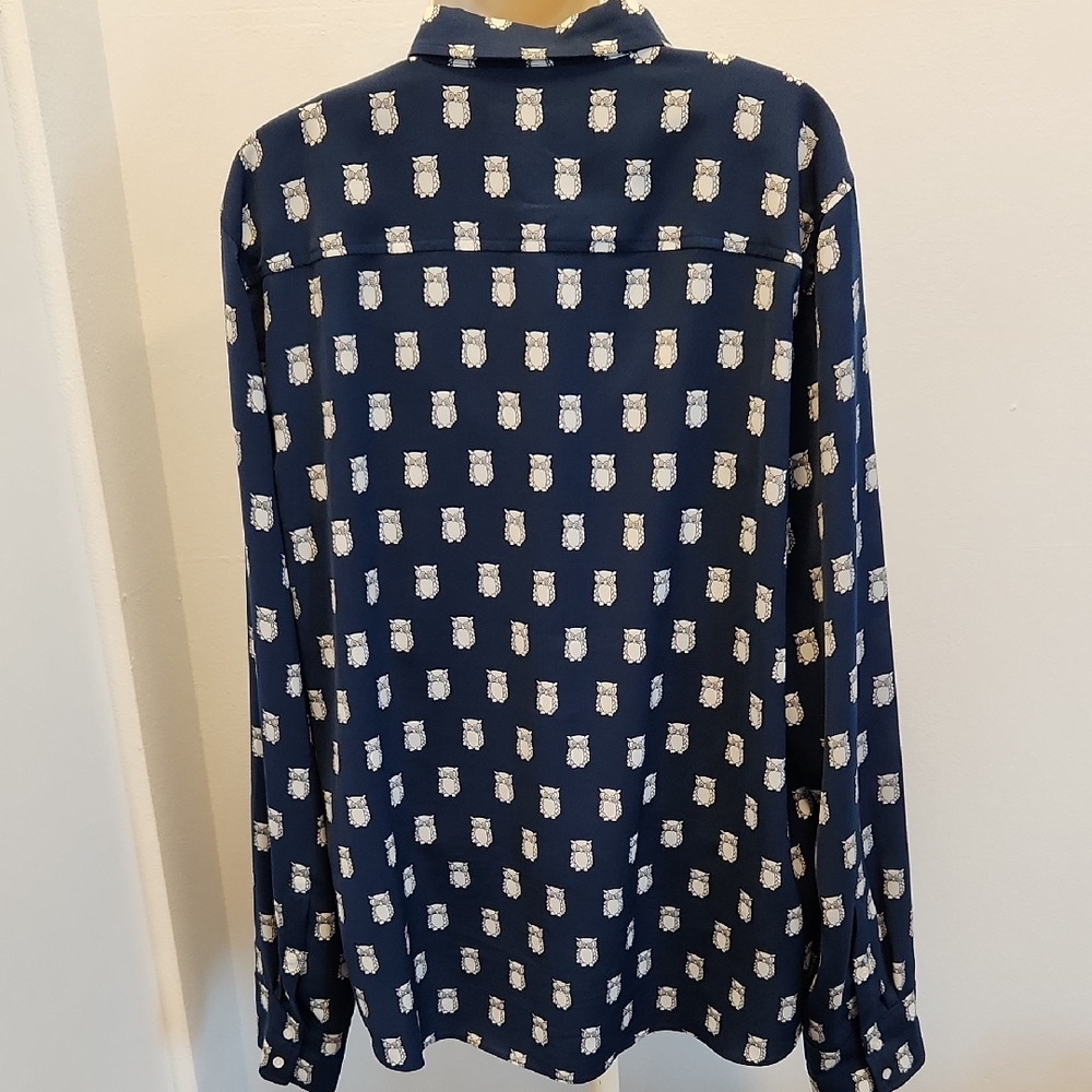 J.Crew Navy Blue Patterned Owl Button-Up Shirt XL - Picture 4 of 6